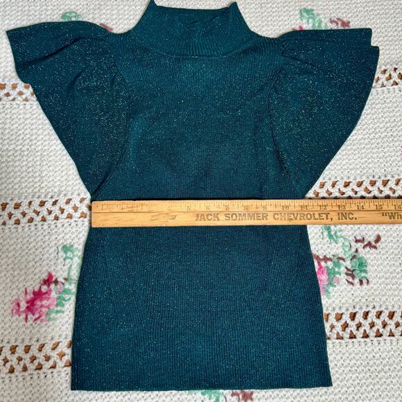 Maeve Anthropologie Shimmery Puff Sleeve Cut-Out Knit Top XS NWT - Picture 4 of 7